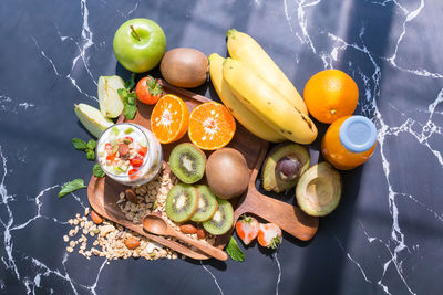 High angle view of fruits on table