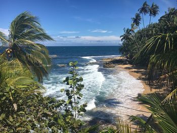 Scenic view of sea against clear blue sky