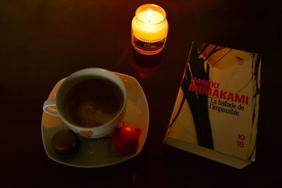 High angle view of coffee cup on table