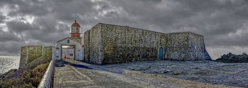 Building by road against sky