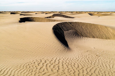 Sand dunes in desert against sky