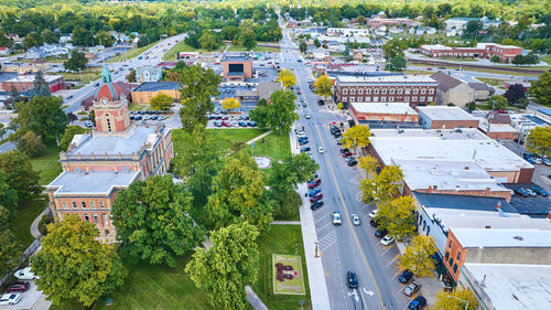 High angle view of buildings in city