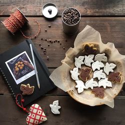 High angle view of cookies on table