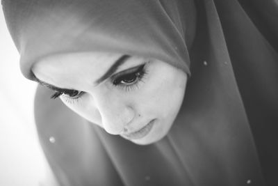 High angle view of young woman wearing hijab