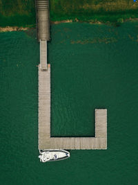 Pier speedboat. a marina lot. yacht is moored at the quay.aerial view by drone.