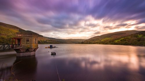 Scenic view of lake against sky during sunset