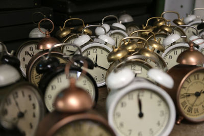 Close-up of alarm clock on table