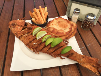 High angle view of breakfast on table