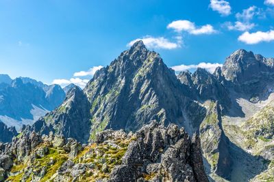 Panoramic view of snowcapped mountains against sky