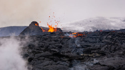 Volcanic eruption in mt fagradalsfjall, southwest iceland. the eruption began in march 2021.