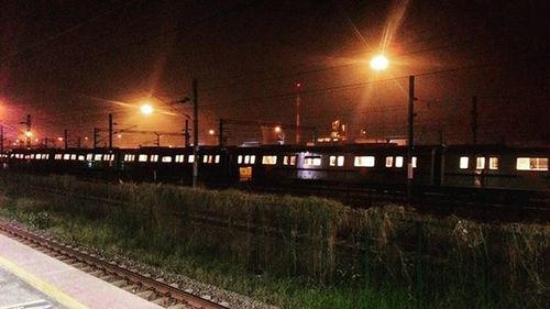 Railroad tracks at night
