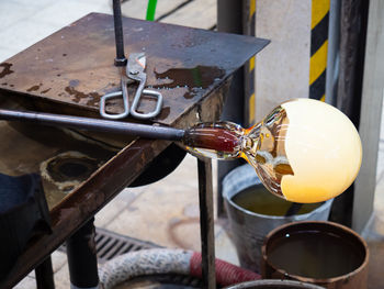 High angle view of drink on table