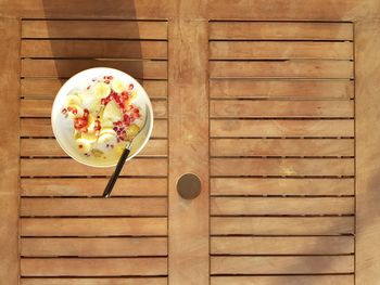 High angle view of breakfast on table