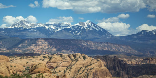 Scenic view of snowcapped mountains against sky