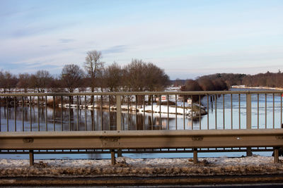 Scenic view of lake against sky during winter