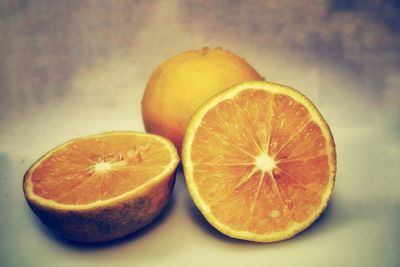 Close-up of orange slices on table