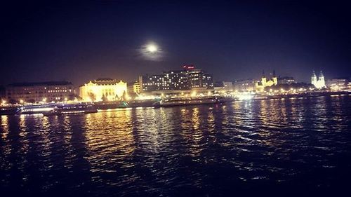 Illuminated buildings at night