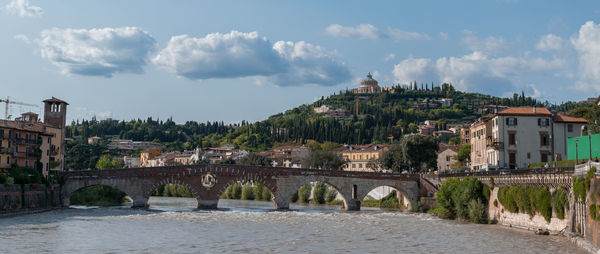 Panoramic shot of river in town against sky