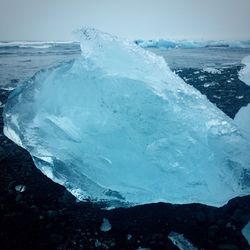 Close-up of frozen sea against sky