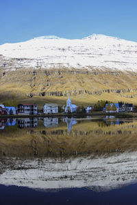 Scenic view of small town seydisfjordur on east iceland.
