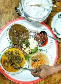 High angle view of food on table