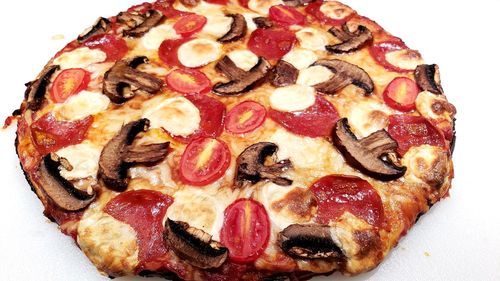 High angle view of pizza