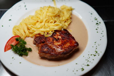 Close-up of food served in plate