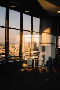 Buildings seen through glass window