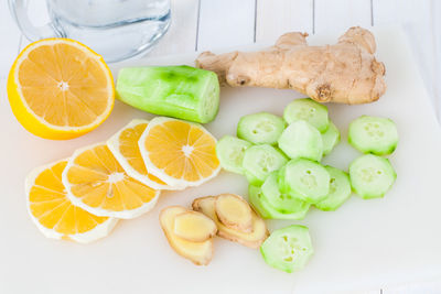 High angle view of fruits on table