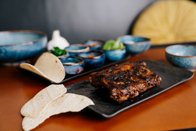 Close-up of food on table