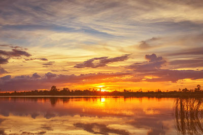 Scenic view of lake against sky during sunset