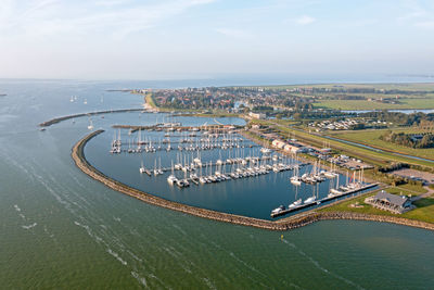 Aerial from the harbor from stavoren at the ijsselmeer in the netherlands