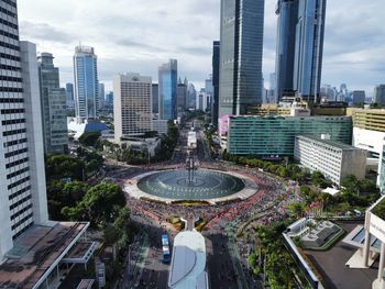 High angle view of buildings in city