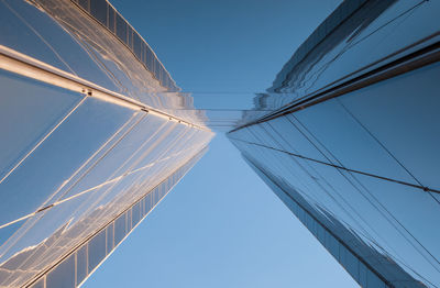 Low angle view of cables against clear blue sky