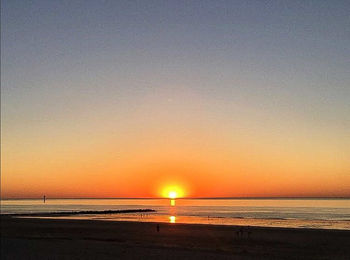 Scenic view of sea against clear sky during sunset