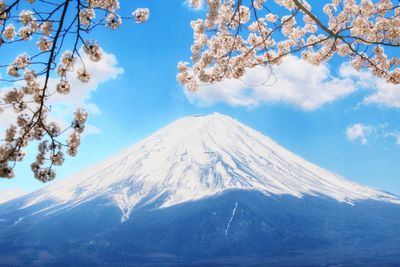 Scenic view of snow covered mountains against sky