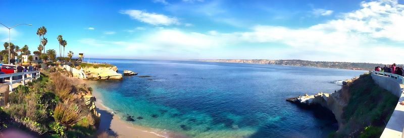 Scenic view of sea against cloudy sky