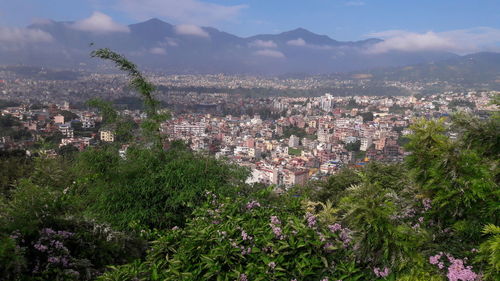 High angle view of cityscape against sky