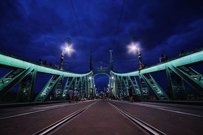 Panoramic view of illuminated bridge against sky at night