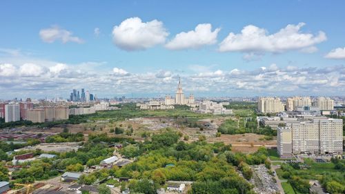 High angle view of buildings in city