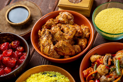 High angle view of food on table