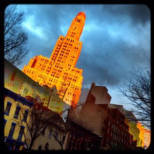 Low angle view of building against cloudy sky