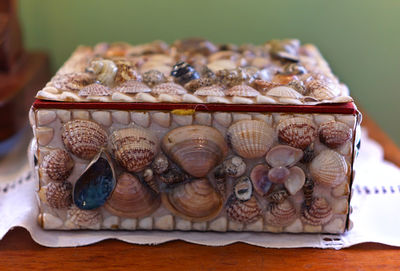 Close-up of shells on the table