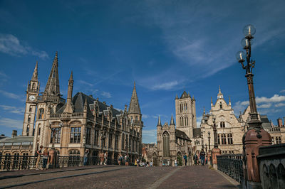 St. michael bridge and gothic buildings in ghent. a city full of gothic buildings in belgium.