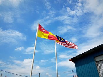 Low angle view of flag against sky