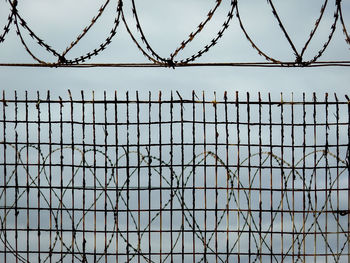 Close-up of chainlink fence against clear sky