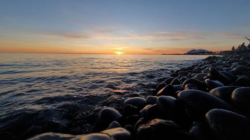 Scenic view of sea during sunset