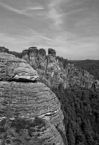 Rock formations on landscape against sky