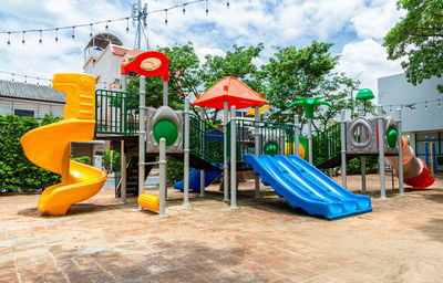 Low angle view of red umbrella