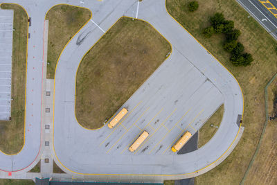 High angle view of road amidst plants in city